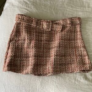 Zara Pink Tweed Mini Skirt with Belted Waist